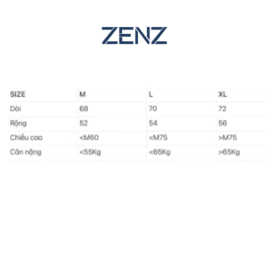 Bảng size áo ZenZ Việt Nam